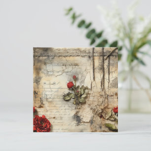 Carte Lettre vintage d'amour parchemin avec fleurs (10)