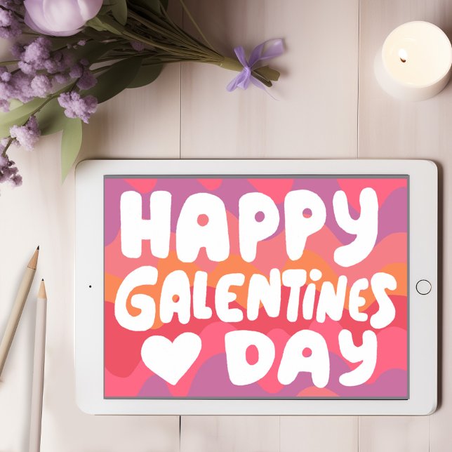 Carte Lettres bulles de Galentine rose Retro numérique (Galentine Bubble Letters Cute Pink Retro Digital Card Email Virtual Online Happy Galentines Day 
)