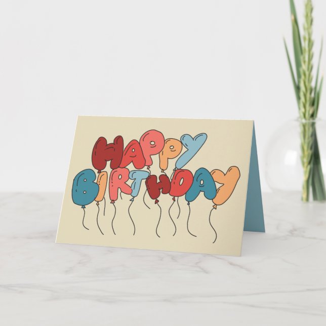 Carte Lettres Doodle Balloon Tan et Bleu Anniversaire (Devant)