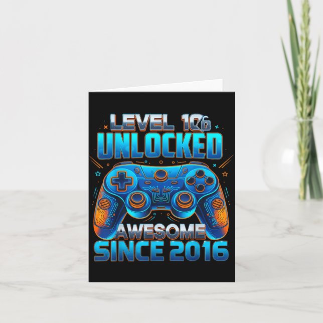 Carte Level 10 Unlocked Awesome Since 2016 10th Birthday (Devant)