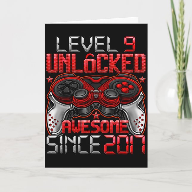 Carte Level 9 Unlocked 9 Year Old For Boys 9th Birthday  (Devant)