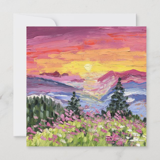 Carte Lever de soleil en montagne avec des fleurs sauvag (Devant)