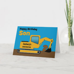 Carte L'excavatrice jaune du 2ème anniversaire de fils