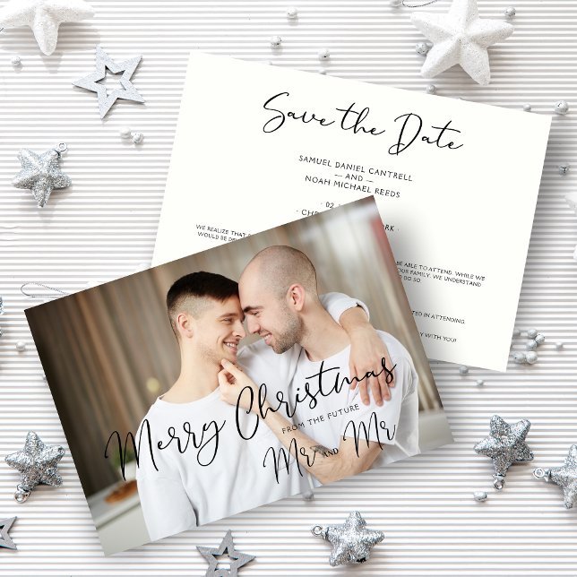 Carte LGBT Gay Simple Mr & Mr Christmas Couple Wedding (LGBT Gay Simple Mr & Mr Christmas Couple Wedding Save the Date.)