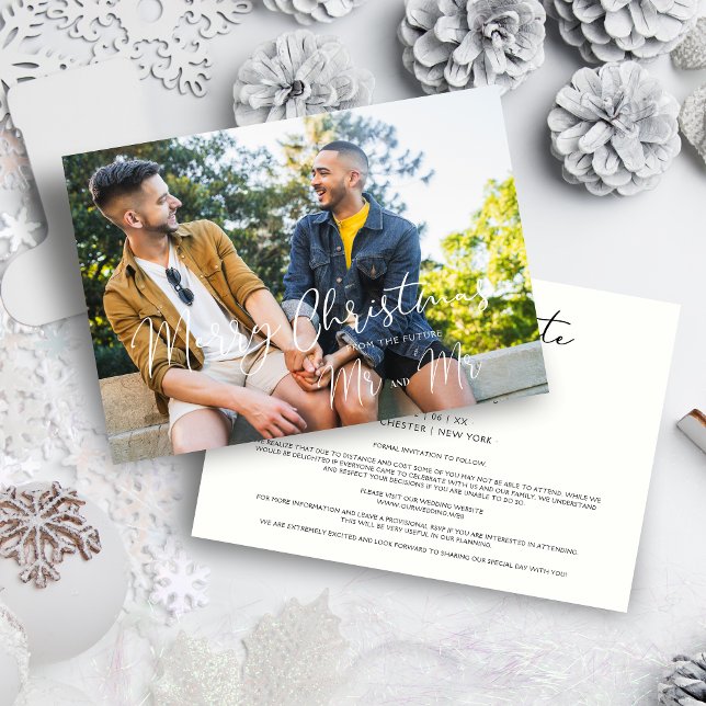 Carte LGBT Minimalist Mr & Mr Christmas Couple Wedding (LGBT Minimalist Mr & Mr Christmas Couple Wedding Save the Date.)