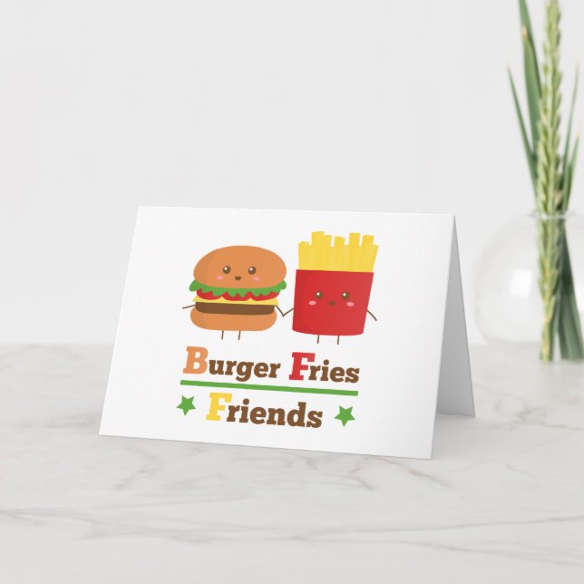 Carte L'hamburger de bande dessinée de Kawaii fait frire (Devant)