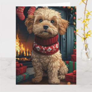 Carte Lhasa Apso Chien Avec Cheminée Cadeaux De Noël
