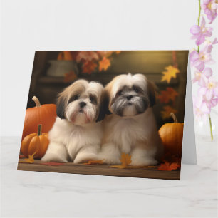 Carte Lhasa Apso Chiot Automne Citrouille de plaisir