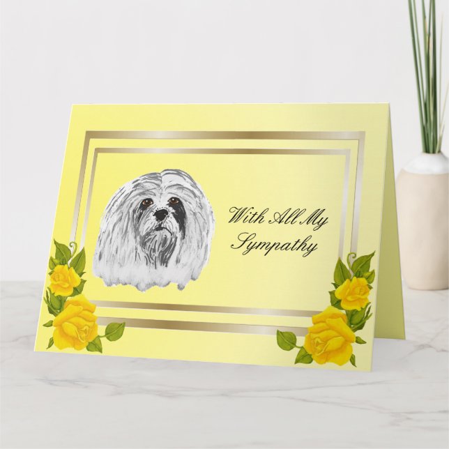 Carte Lhasa Apso et perte d'animal familier de roses (Devant)