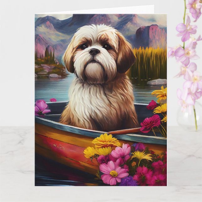 Carte Lhassa Apso sur une rame : une aventure Pittoresqu (Orchidée)