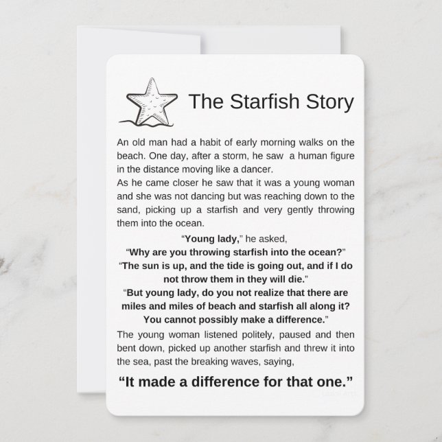 Carte L'histoire de Starfish. Poème Starfish. (Devant)