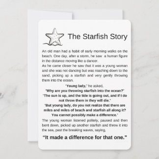 Carte L'histoire de Starfish. Poème Starfish.