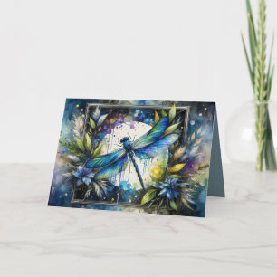 Carte Libellule bleue botanique aquarelle
