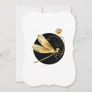 Carte libellule d'or en cercle noir