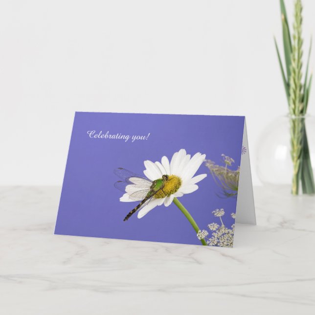 Carte libellule sur la marguerite blanche (Devant)