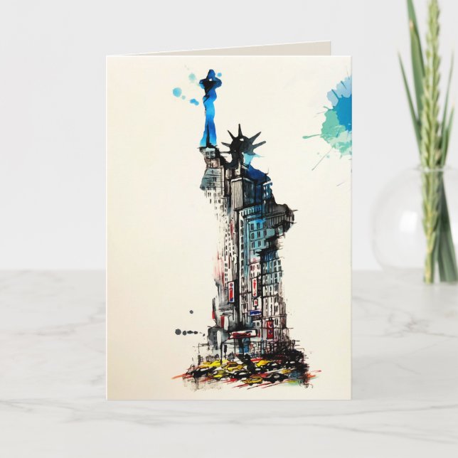 Carte Liberty New York City Travel Love Aquarelle (Devant)