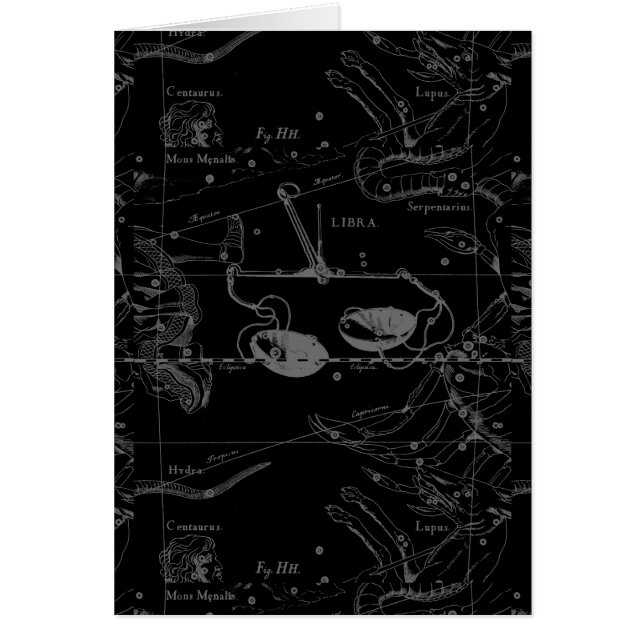 Carte Libra Constellation Hevelius 1690 sur Black (Devant)