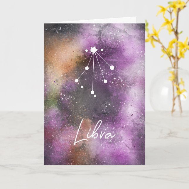 Carte Libra Constellation Zodiac Purple Galaxie (Fleur jaune)