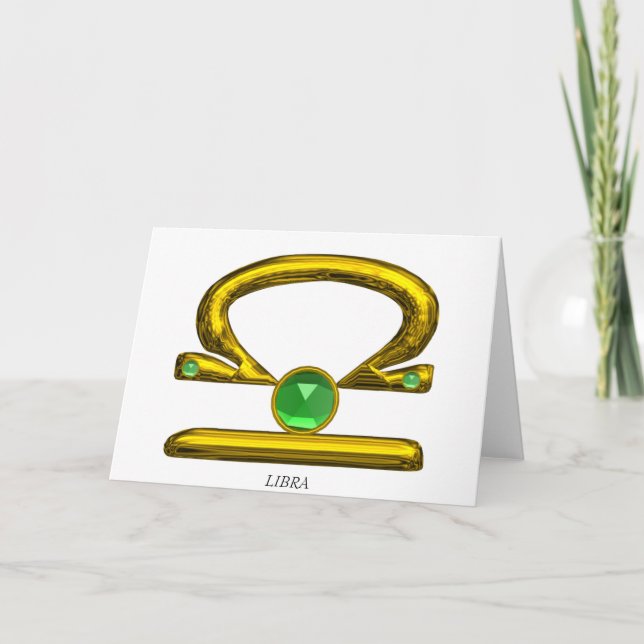 Carte LIBRA Green Emerald & Gold Zodiac Anniversaire (Devant)