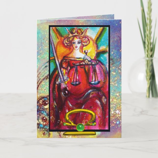 CARTE LIBRA, JUSTICE TAROT ASTROLOGIE ZODIAC ANNIVERSAIR (Devant)