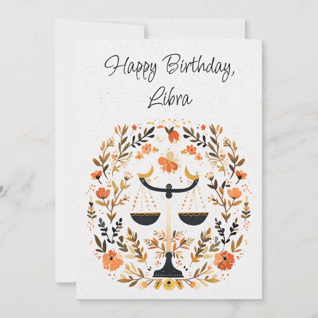 Carte Libra Scales Zodiac Boho Floral Birthday Flat Card (Devant)