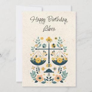 Carte Libra Scales Zodiac Floral Birthday Flat Card