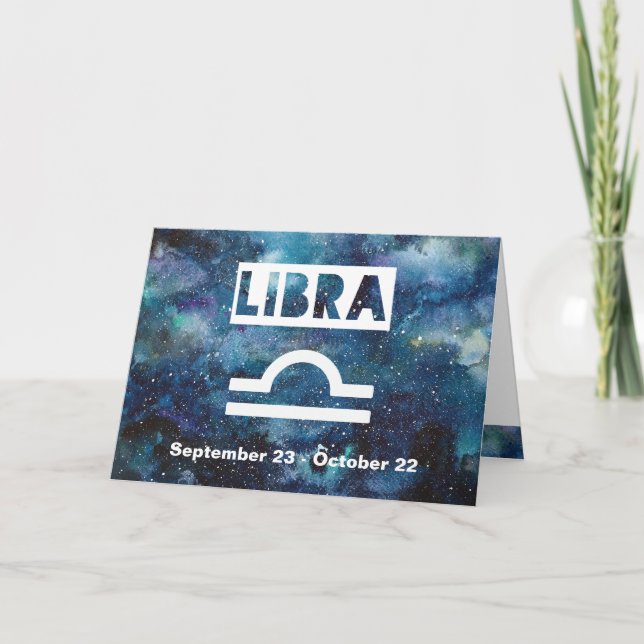 Carte Libra Zodiac Bleu Aquarelle Galaxie Anniversaire (Devant)
