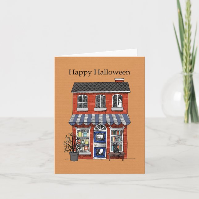 Carte Librairie hantée Drôle délirant goth Halloween (Devant)