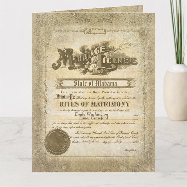 Carte Licence de mariage vintage (Devant)