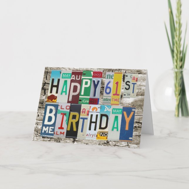 Carte License Plates Happy 61st Birthday Card (Devant)