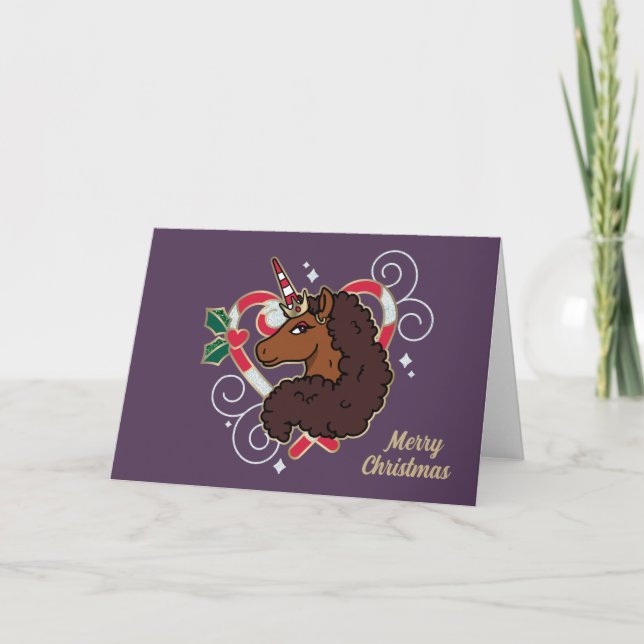 Carte Licorne Afro Cane à Sucre Coeur Vacances (Devant)