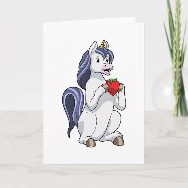 Carte Licorne avec fruit fraise (Devant)