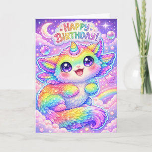 Carte Licorne de Chat Arc-en-Ciel Magique Joyeux Anniver