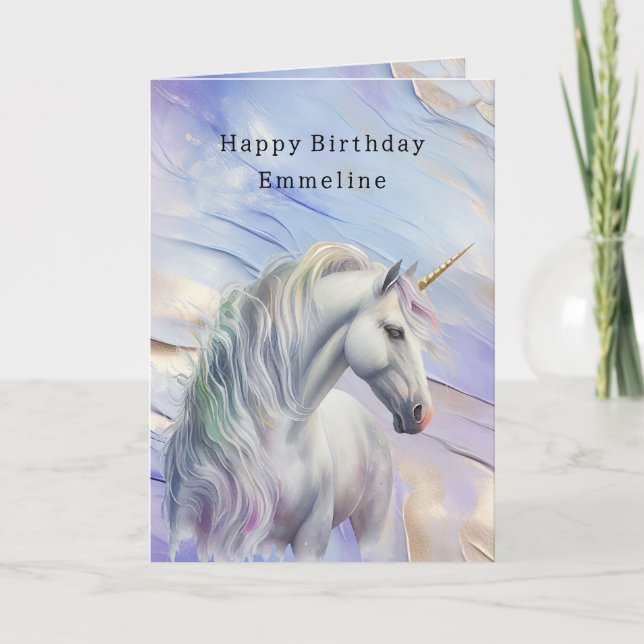 Carte Licorne de rêve or violet paillettes dorées (Devant)