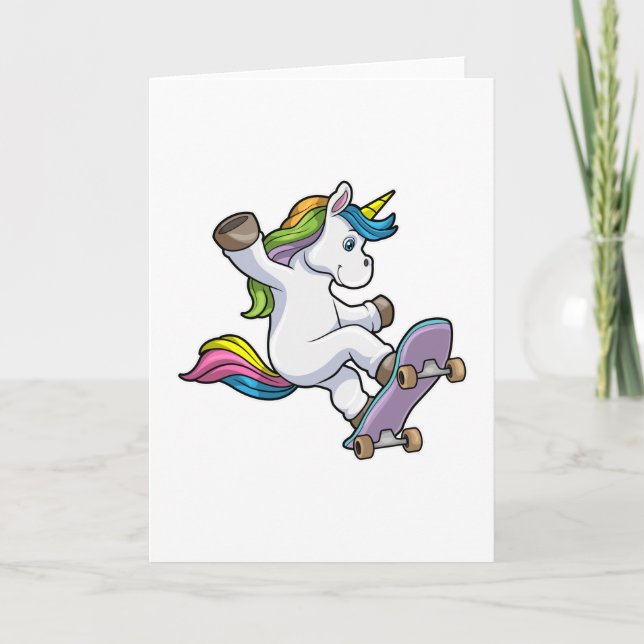 Carte Licorne en skateur avec skateboard (Devant)