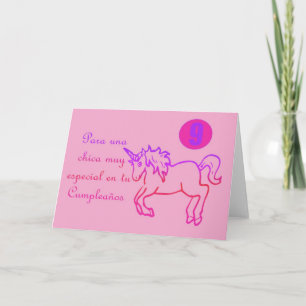 Carte Licorne espagnole 9 d'anniversaire de Feliz