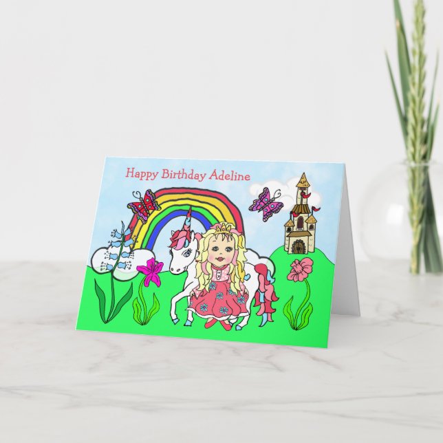 Carte Licorne et princesse personnalisées Birthday (Devant)