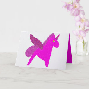 Carte Licorne fuchsia scintillante pégase pailleté