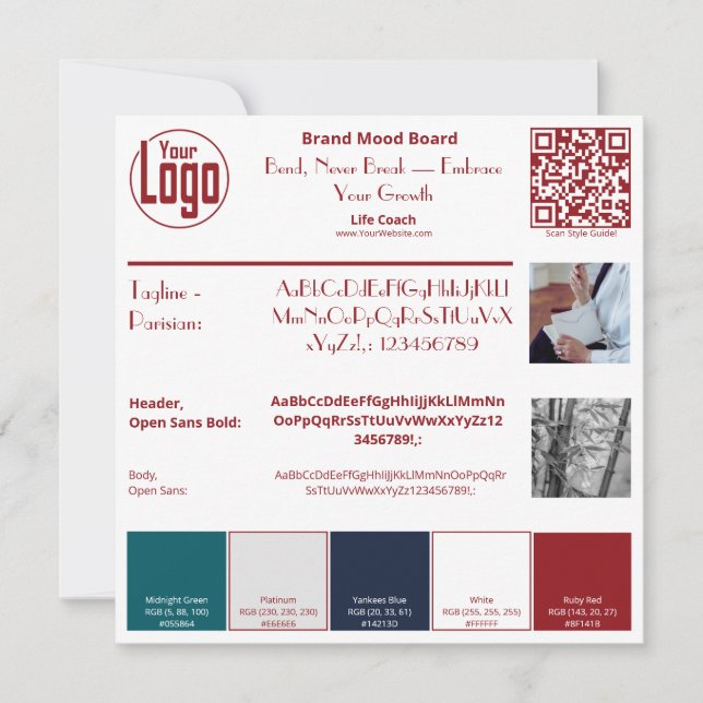 Carte Life Coach Red & White Marque Mood Board (Devant)