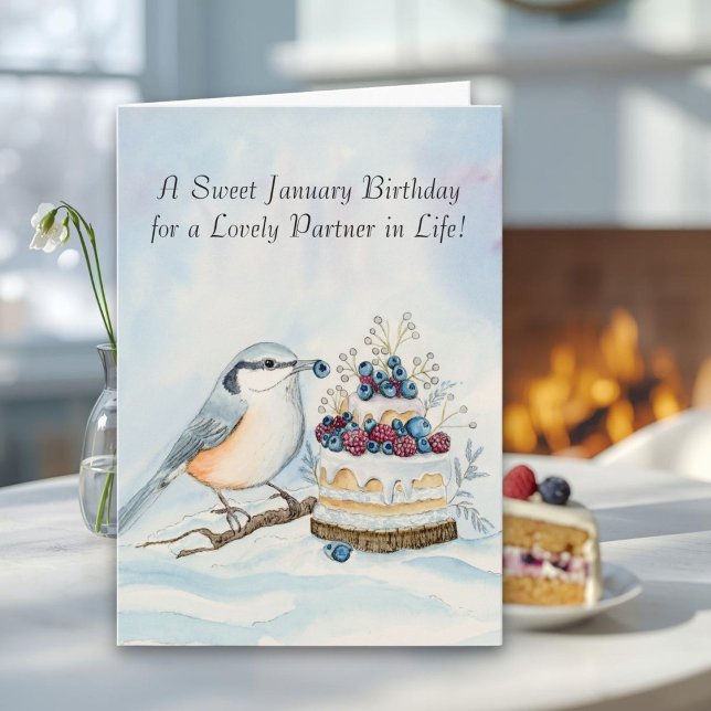 Carte Life Partner Happy January Birthday Nuthatch  (Créateur téléchargé)