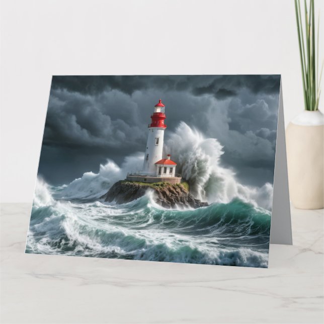 Carte Lighthouse Ocean Storm Majestic Puissante vague (Devant)