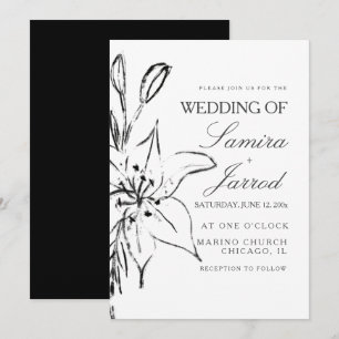 Carte Ligne artistique à l'encre florale de lys Mariage