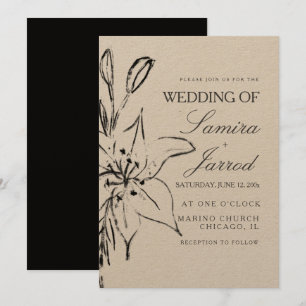 Carte Ligne artistique à l'encre florale Lily Mariage Kr