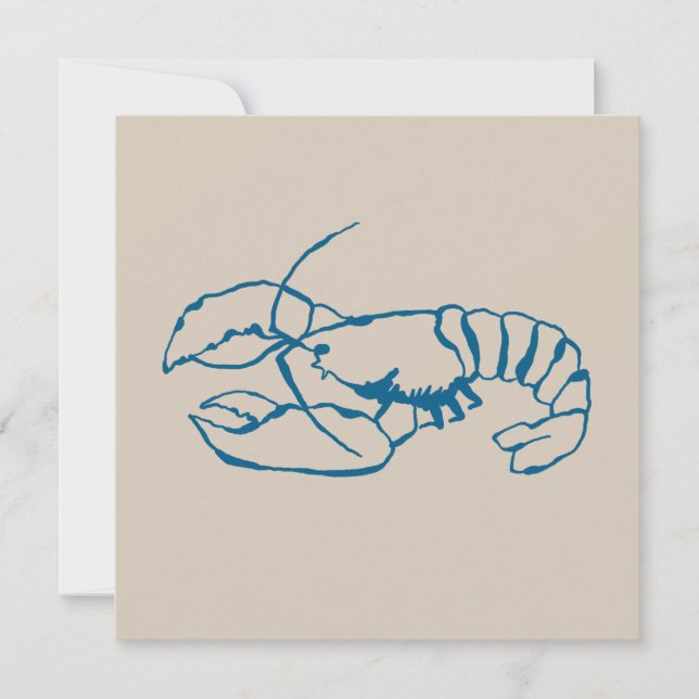 Carte Ligne De Homard Bleu Dessin Sur Plage De Sable Cou (Devant)