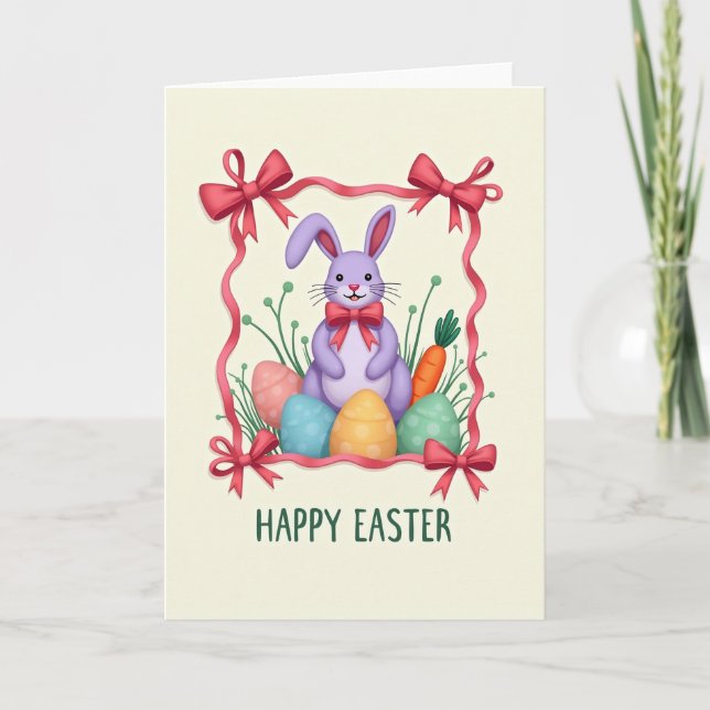 Carte Lilac Rabbit Bow Pattern Card (Devant)