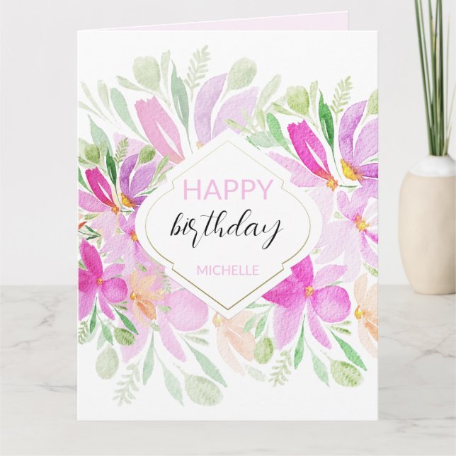 Carte Lilas Rose Moderne Boho Floral Aquarelle (Devant)