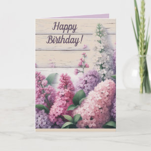 Carte Lilas Violets et Roses Éditable Anniversaire