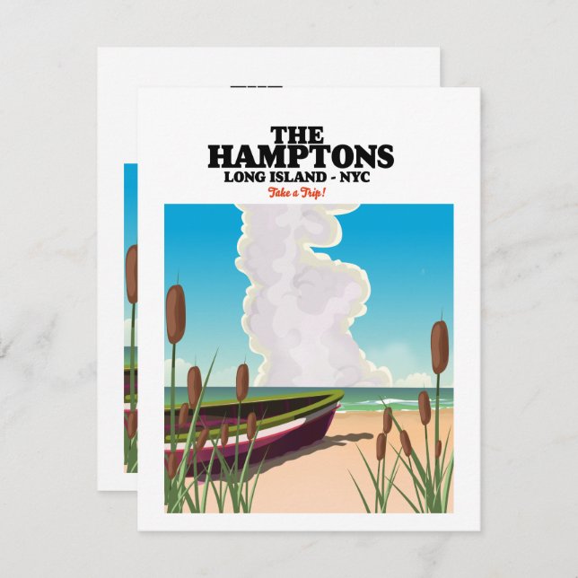 Carte L'île de Hamptons Long NYC, affiche de voyage. (Devant / Derrière)
