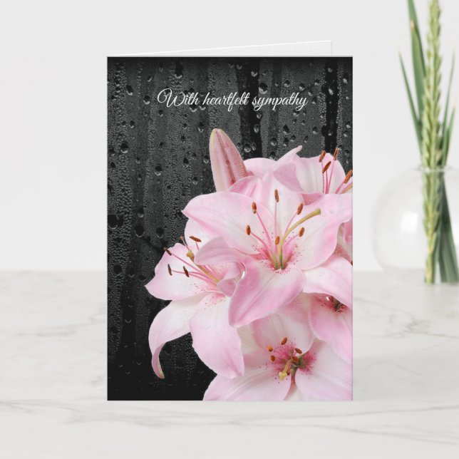 Carte Lilias roses et gouttes de pluie Sympathie (Devant)