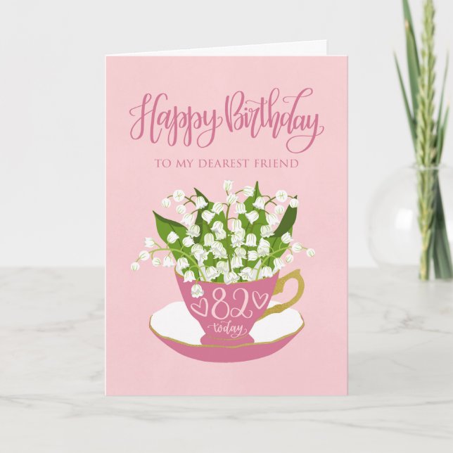 Carte Lily of the Valley Teacup 82e anniversaire Ami (Devant)